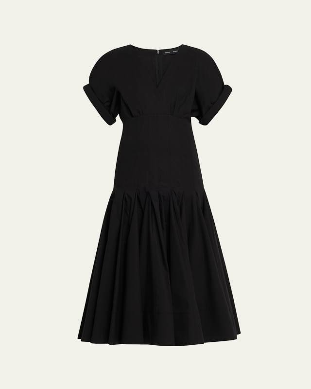 Ciara Short-Sleeve Poplin Drop-Waist Midi Dress